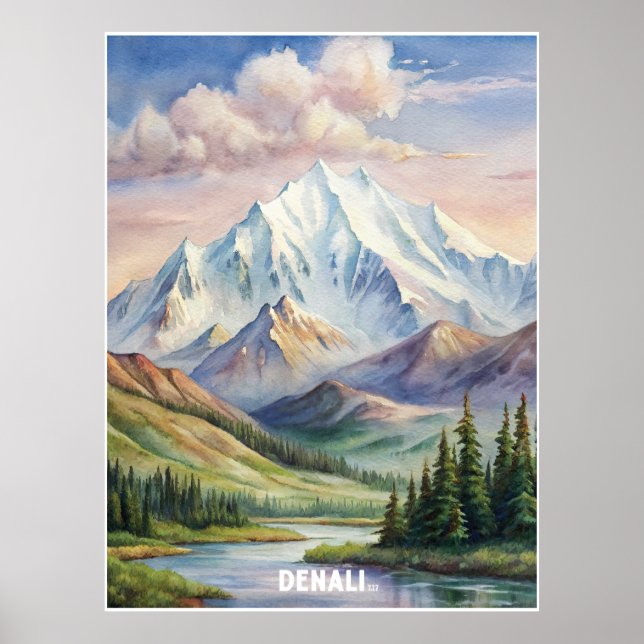 Denali Nationalpark Wasserfarbenmalerei Poster (Vorne)