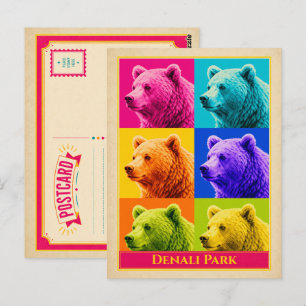 Denali Park Postkarte Alaska Grizzly Bär Vintage