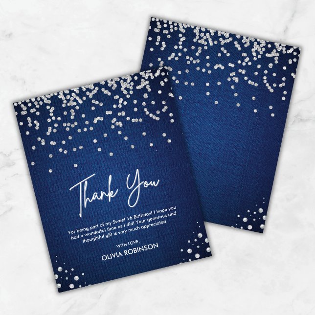 Denim 16 . Geburtstag 16. Geburtstag Dankeschön-Ka (Denim Sweet Sixteen 16th Birthday Thank You Card   )