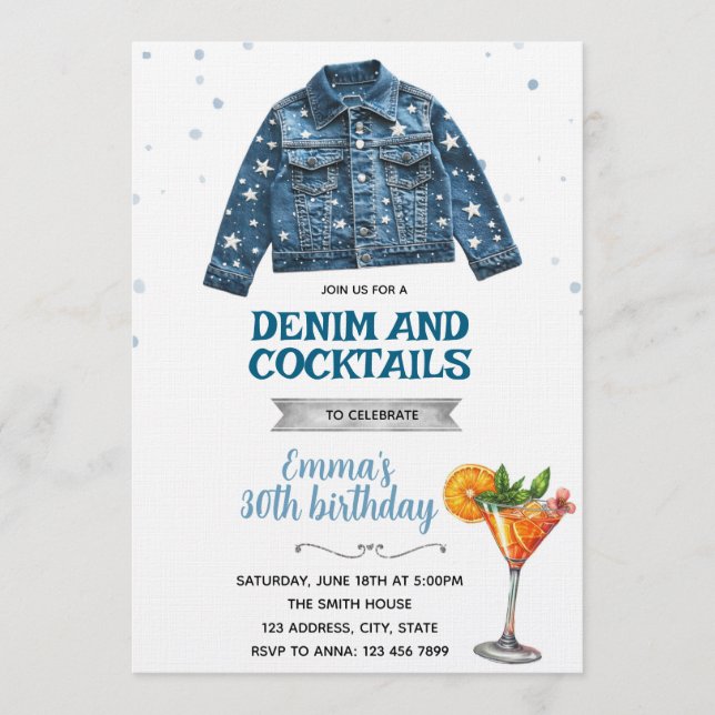 Denim and Cocktails party invitation (Devant)