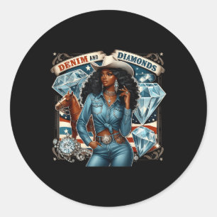 Denim and Diamonds African Melanin Swag Western Co Runder Aufkleber