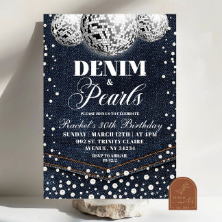 Denim and Pearls Adult Birthday Party Einladung