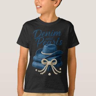 Denim and Pearls Outfit Women Western Cowgirl Rode T-Shirt