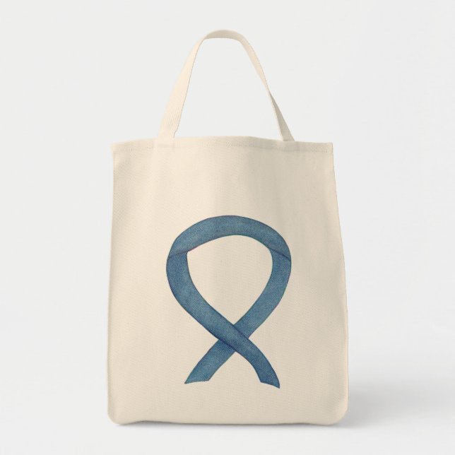 Denim Awareness Ribbon Custom Totbeutel Tragetasche (Vorne)