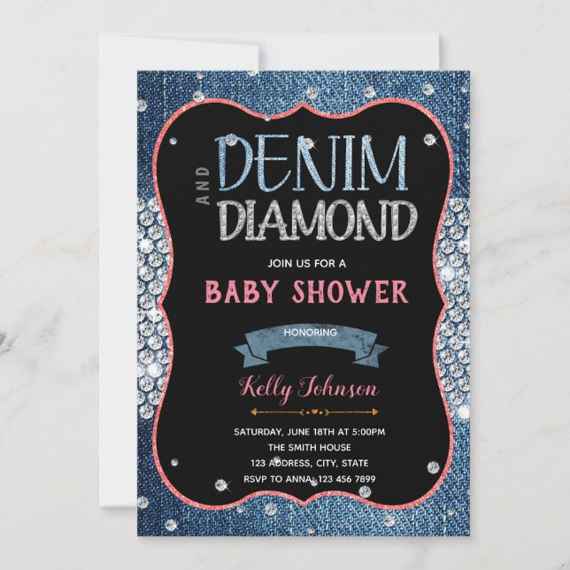 Denim baby shower diamants Invitation (Devant)