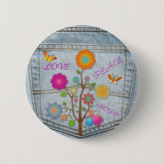 Denim Back Pocket Blume Liebe Hoffnung Button (Vorderseite)