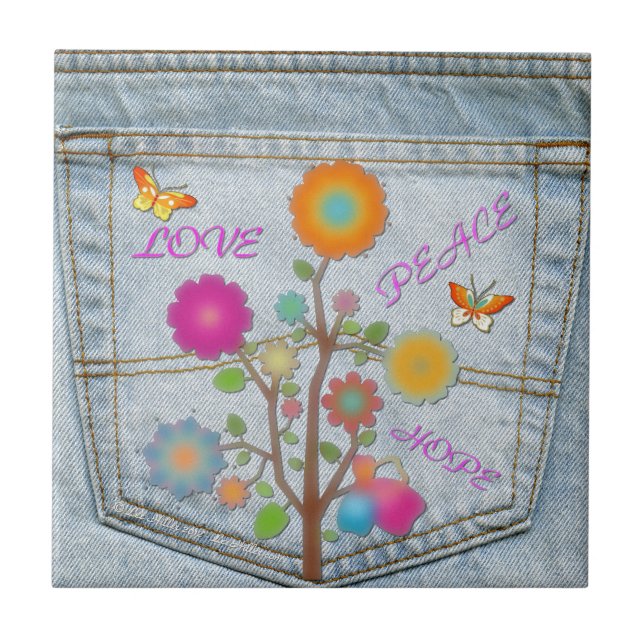 Denim Back Pocket Blume Liebe Hoffnung Fliese (Vorderseite)
