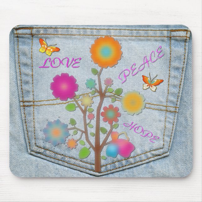 Denim Back Pocket Blume Liebe Hoffnung Mousepad (Vorne)