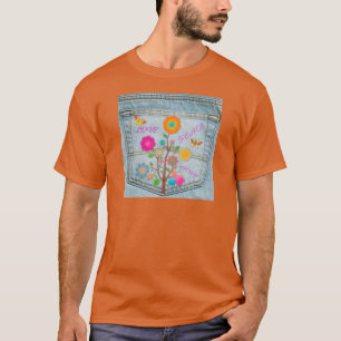 Denim Back Pocket Blume Liebe Hoffnung T-Shirt