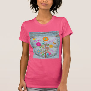 Denim Back Pocket Blume Liebe Hoffnung T-Shirt