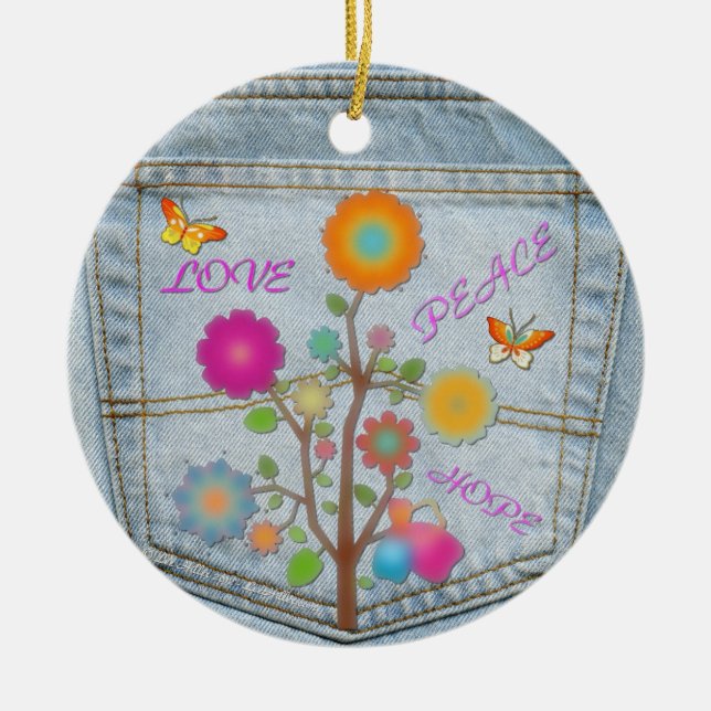 Denim Back Pocket Blume Peace Liebe Hope Ornament (Vorne)