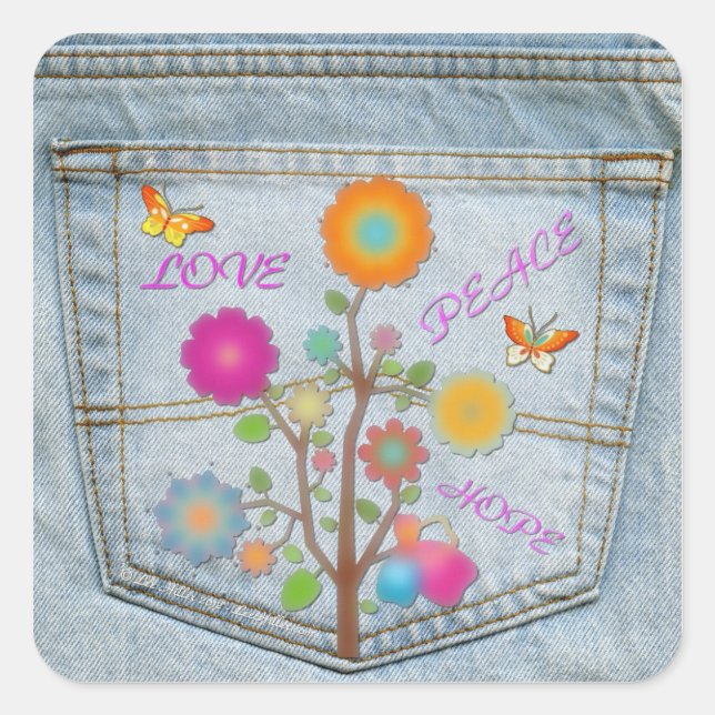 Denim Back Pocket Blume Peace Liebe Hope Stickers (Vorderseite)