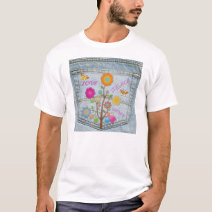 Denim Back Pocket Blume Peace Liebe Hope T - Shirt