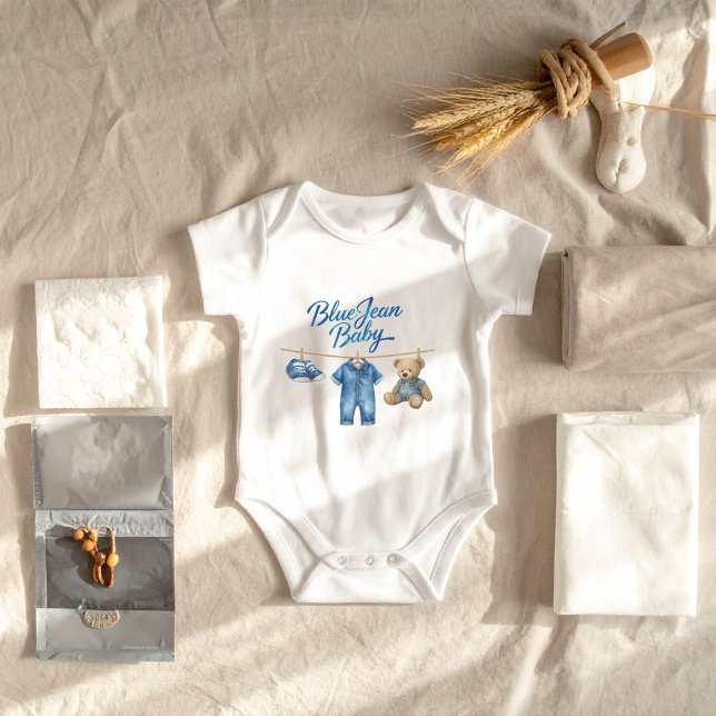 Denim Bear Clothesline Boy Blue Jean Baby Shower Baby Strampler (Von Creator hochgeladen)