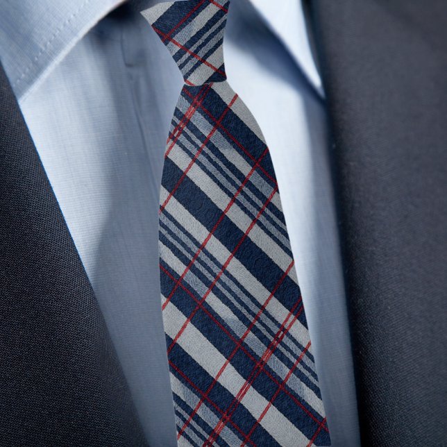 Denim Blau Navy Rot Winkel Streifen Muster Krawatt Krawatte (Von Creator hochgeladen)
