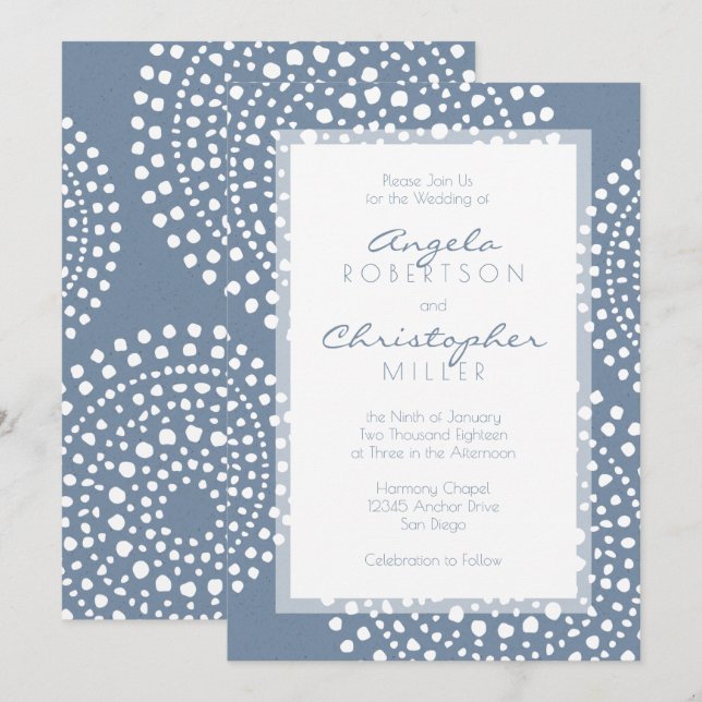 Denim blaue moderne Boho Hochzeit Einladung (Vorne/Hinten)