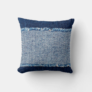 Denim blauen Jeans Stoff Rahmen. Blechdichtfabrik Kissen