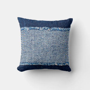 Denim blauen Jeans Stoff Rahmen. Blechdichtfabrik Kissen