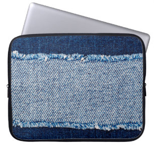 Denim blauen Jeans Stoff Rahmen. Blechdichtfabrik Laptopschutzhülle