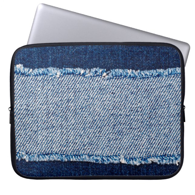 Denim blauen Jeans Stoff Rahmen. Blechdichtfabrik Laptopschutzhülle (Vorderseite)