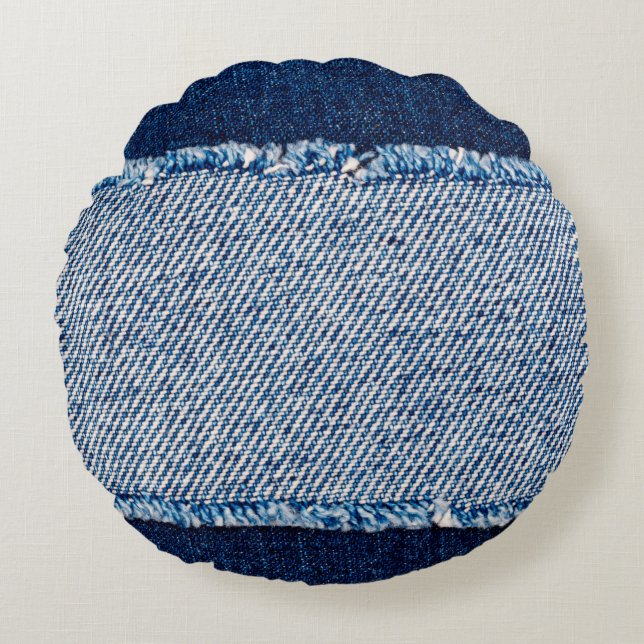 Denim blauen Jeans Stoff Rahmen. Blechdichtfabrik Rundes Kissen (Vorderseite)