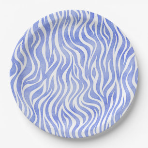 Denim-blauer Aquarellzebra-Druck Pappteller