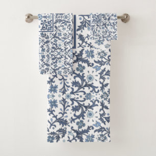 Denim-blaues Blumen Badhandtuch Set