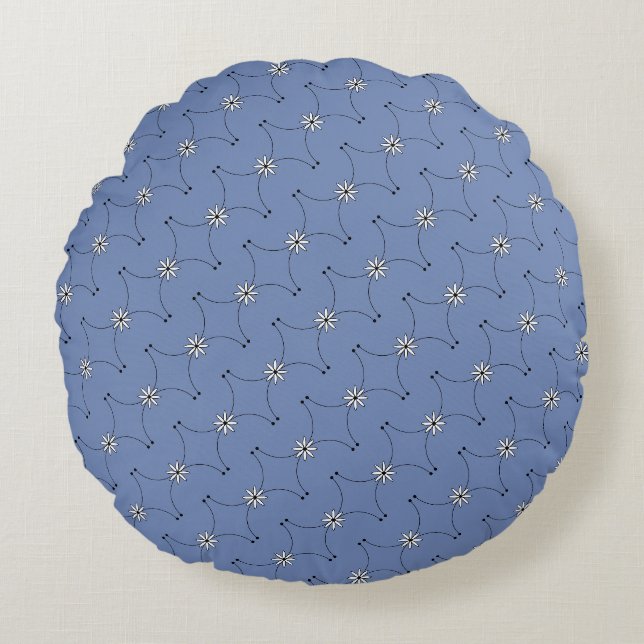 Denim blaues kleines weißes Dasies rundes Kissen (Vorderseite)
