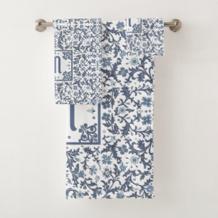 Denim-blaues mit Blumenpersonalisiertes Badhandtuch Set