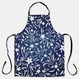 Denim Blooms: Blumenmuster Hintergrund Schürze