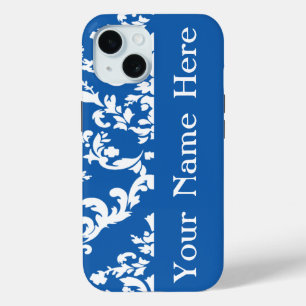 Denim Blue Bold Damask w/ name @ Emporiomoffa iPhone 15 Hülle