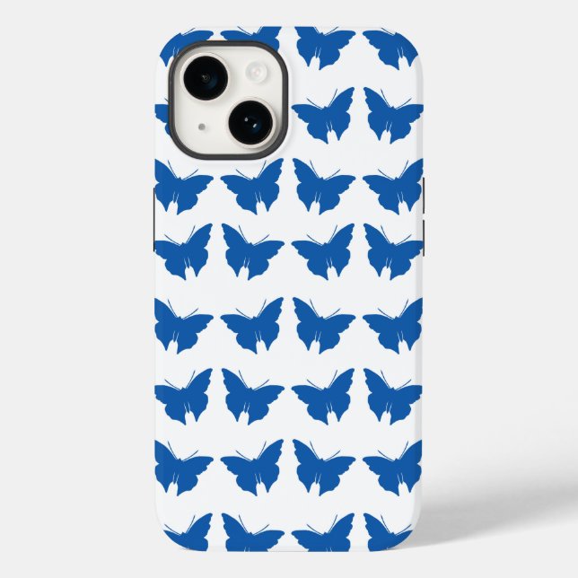 Denim Blue Bold Mod Butterflies Case-Mate iPhone 14 Hülle (Rückseite)