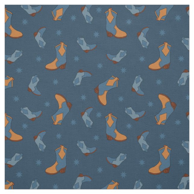 Denim Blue Cowboy Cowgirl Boots Pattern Stoff (Muster)