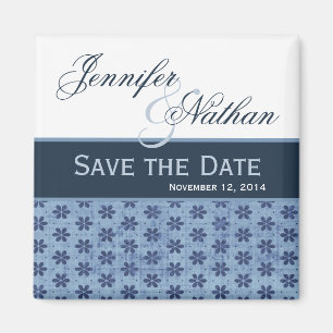Denim Blue Damask Save the Date Wedding Magnet