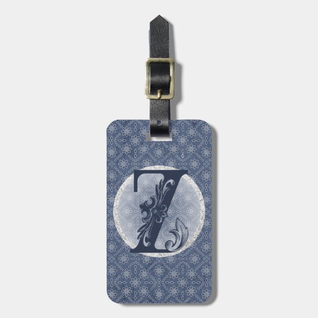 Denim Blue Decorative Monogram "Z" Gepäckmarke Gepäckanhänger (Vorderseite vertikal)