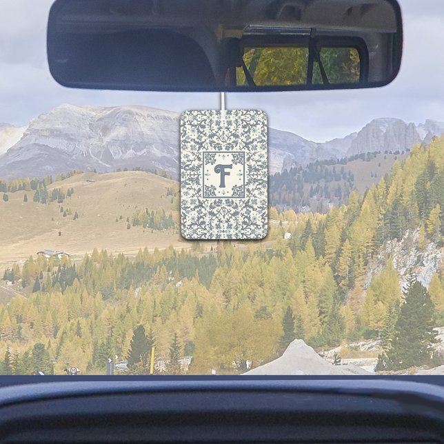 Denim Blue Extravagant Graphic Floral Personalisie Autolufterfrischer (Personalized Initial Denim Fancy Floral Graphic design car or home air freshener)