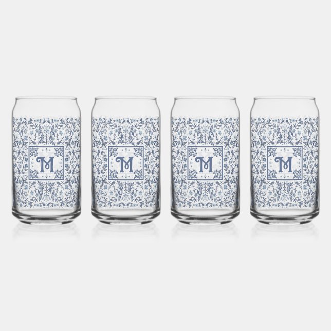 Denim Blue Extravagant Graphic Muster Personalisie Dosenglas (Vorderseite)