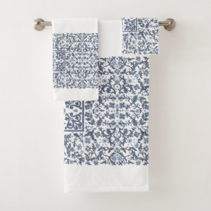 Denim Blue Floral Badhandtuch Set