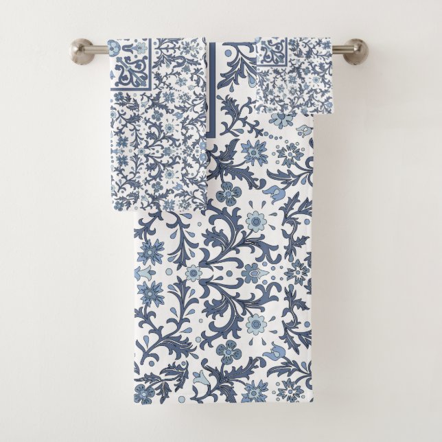 Denim Blue Floral Badhandtuch Set (Insitu)