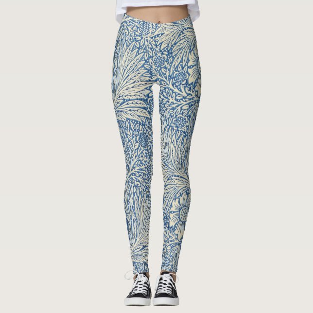 Denim Blue Floral Pattern Leggings (Vorderseite)