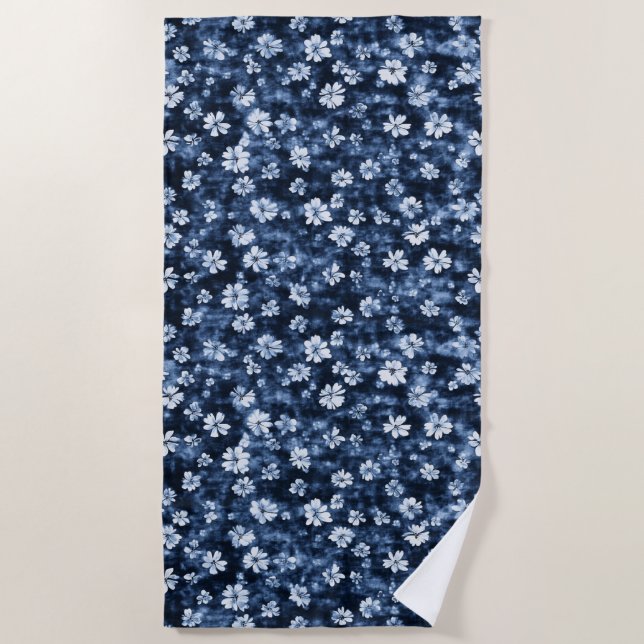 Denim Blue Flowers Strandtuch (Vorderseite)