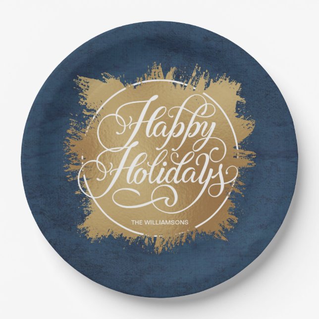 Denim Blue Gold Imitate Foliday Pappteller (Vorderseite)