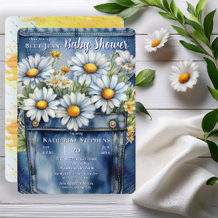 Denim Blue Jean   Daisies Floral Baby Shower Einladung