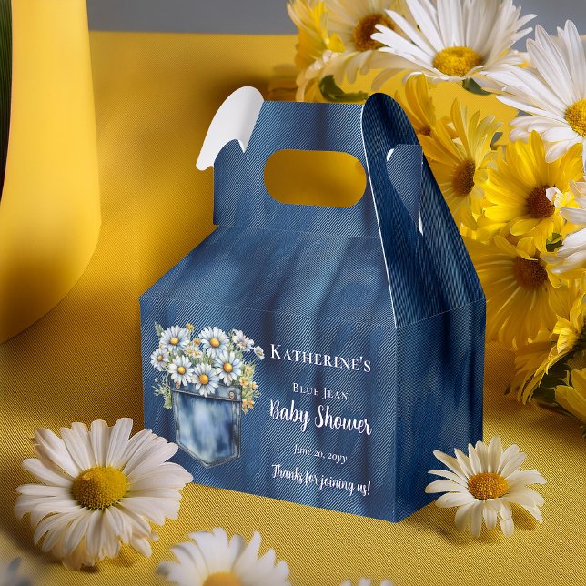 Denim Blue Jean | Daisies Floral Baby Shower Geschenkschachtel (Blue Jean Pocket Denim and Daisies Baby Shower Favor Boxes)