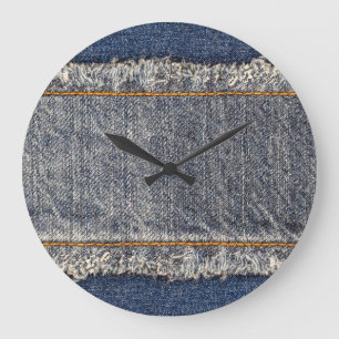 Denim Blue Jeans: Casual Double Patch Große Wanduhr