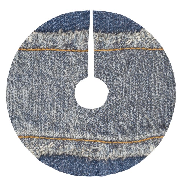 Denim Blue Jeans: Casual Double Patch Polyester Weihnachtsbaumdecke (Vorderseite)