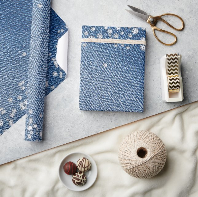 Denim Blue Jeans Diamant  Geschenkpapier (Kunsthandwerk)