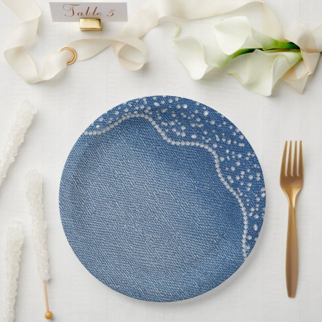 Denim Blue Jeans Diamant  Pappteller (Hochzeit)