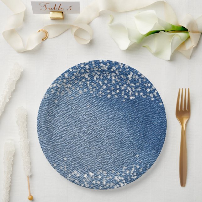 Denim Blue Jeans Diamant  Pappteller (Hochzeit)
