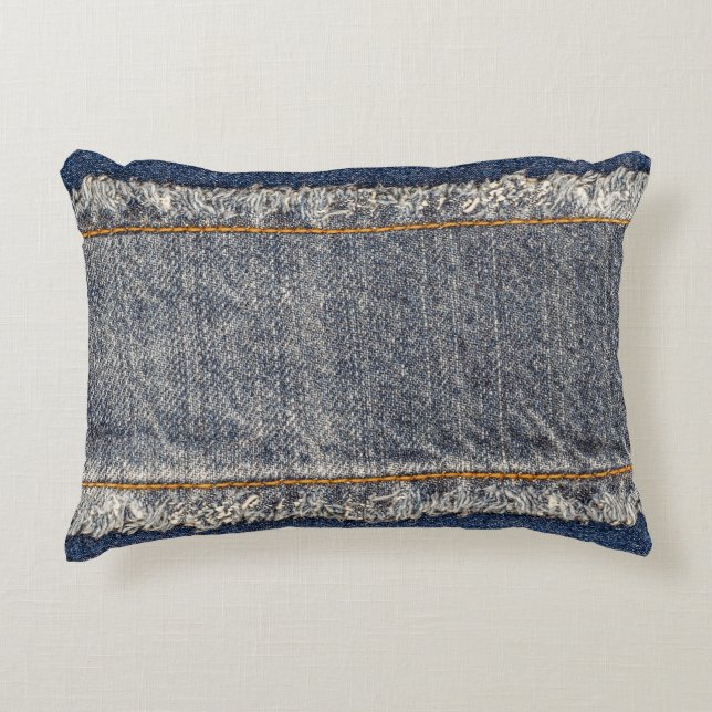 Denim Blue Jeans: Lässiger Doppelpflaster Dekokissen (Vorderseite)